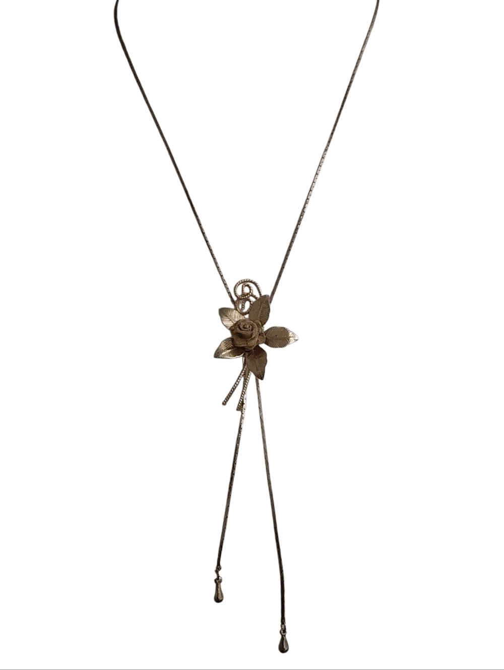 Continental Gold Mesh Rose Lariat Necklace Adjustable Vintage